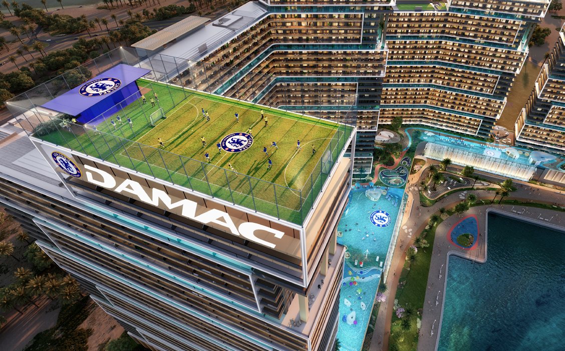 Chelsea-branded rooftop football pitch